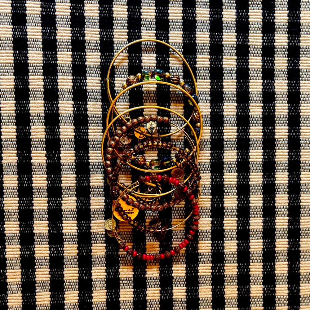 Alex and Ani Gold and Red Beaded Bracelets